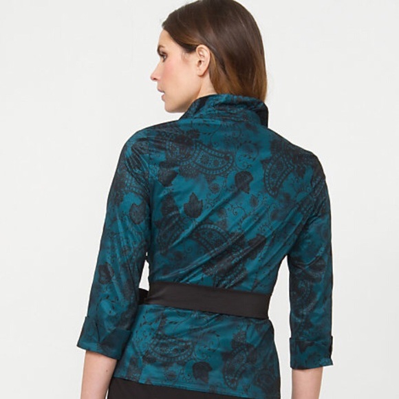 NWT Taffeta Paisley Print Wrap Blouse 3/4 Sleeves - Picture 2 of 5